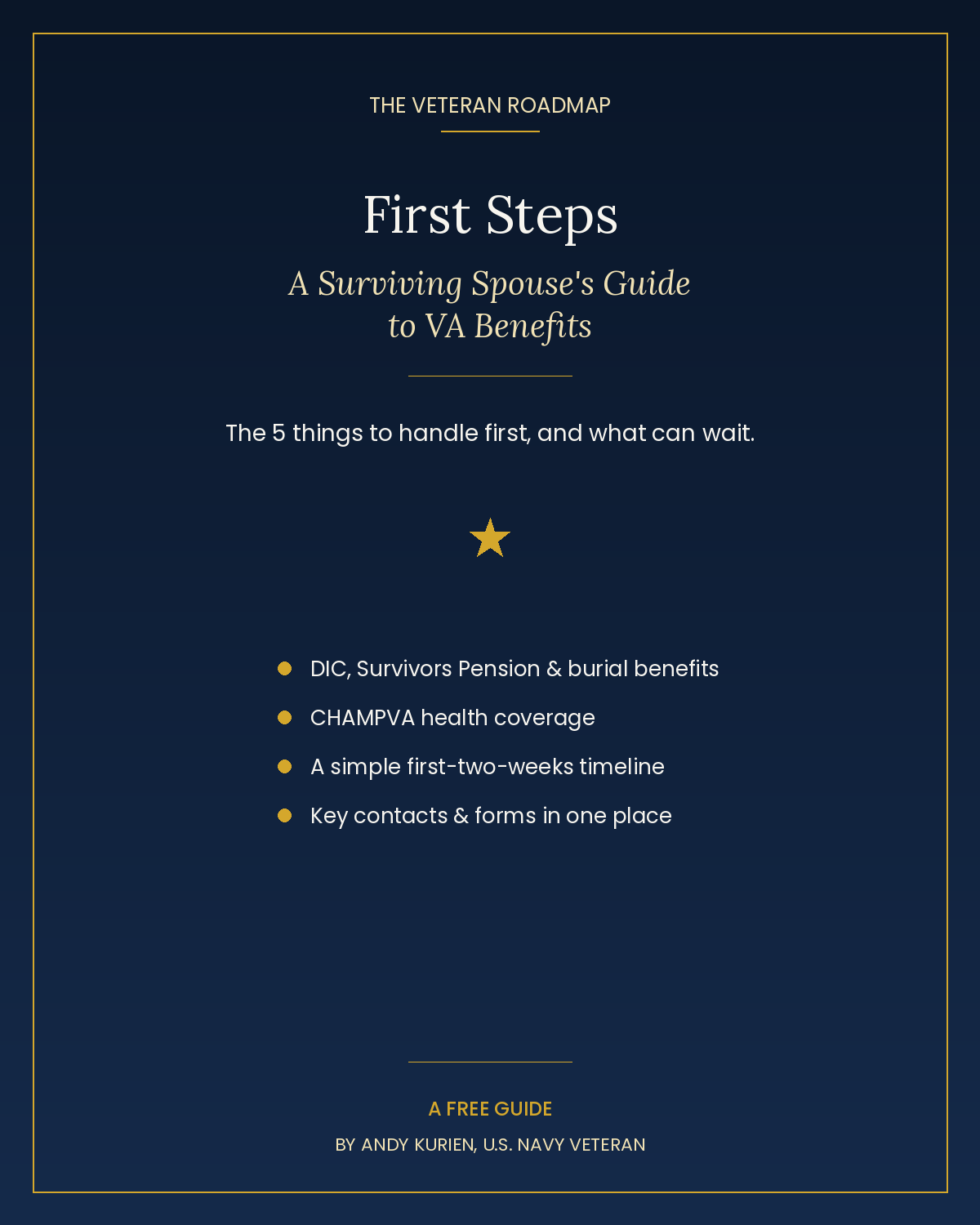 Cover of First Steps: A Surviving Spouse’s Guide to VA Benefits